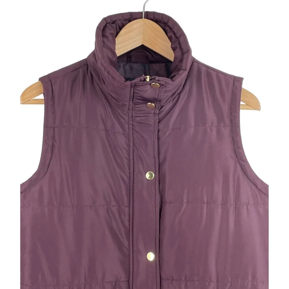 Style & Co Womens Size Medium Burgundy Puffer Vest w/Gold Zipper & Snaps - Picture 4 of 10